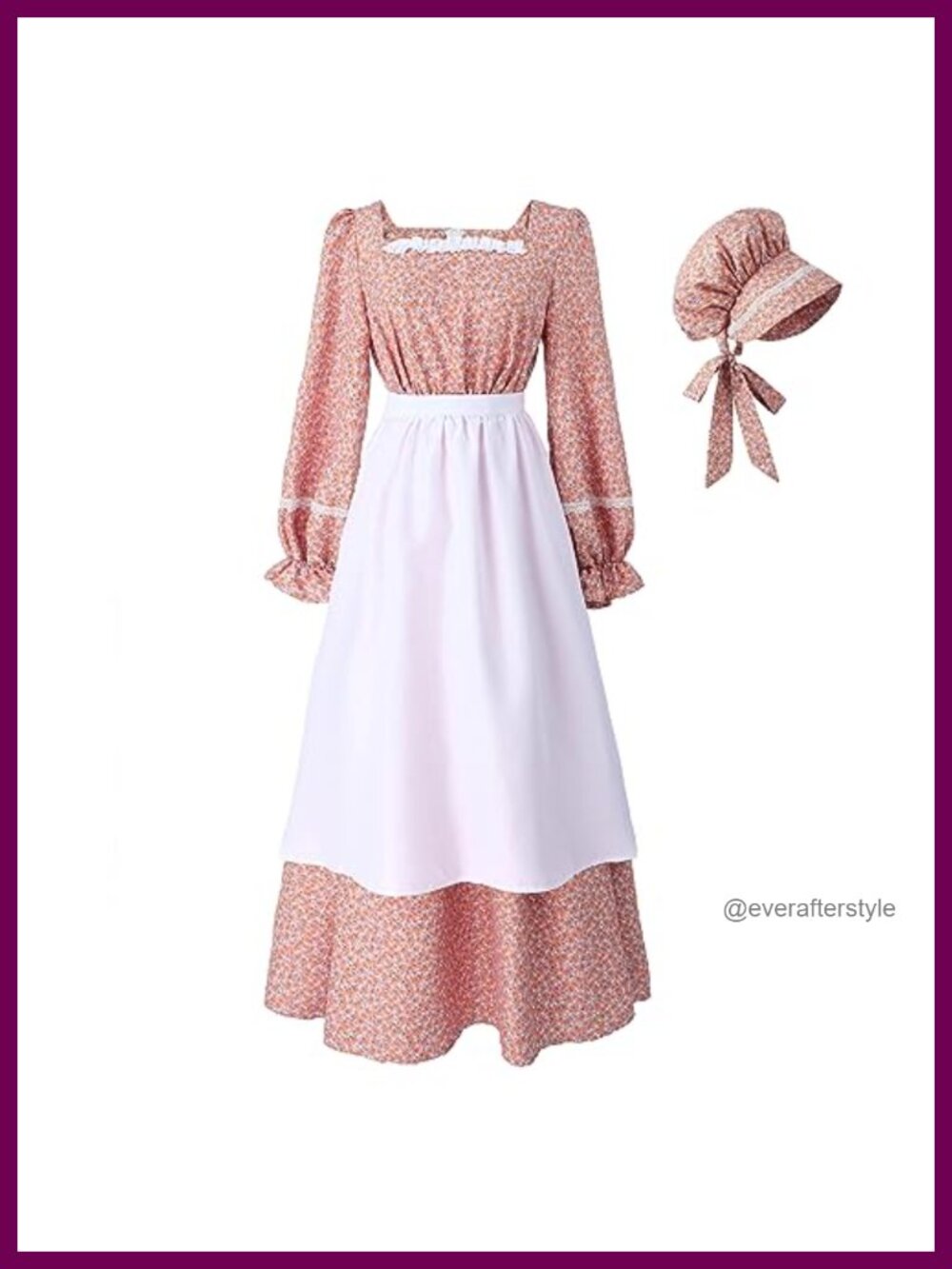 Colonial Prairie Pioneer Costume Dress with Apron Bonnet Set Women Historical